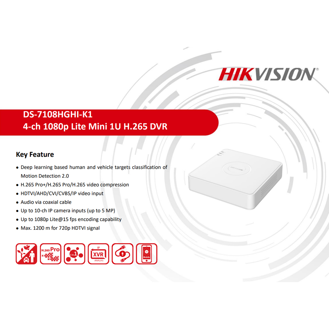 hikvision ds-7108hghi-k1/m1 8 Kanal 1080P HD-TVI DVR Kayıt Cihazı | İnsan ve Araç Sınıflandırmalı Akıllı Hareket Algılama | HDMI & VGA Çıkış ek görsel